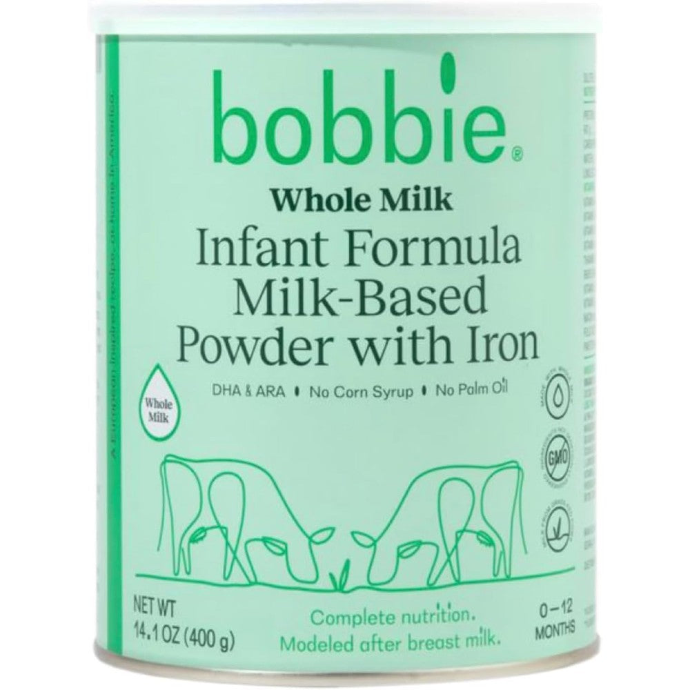 Bobbie Whole Milk Grass Fed Baby Formula front container view imported infant nutrition