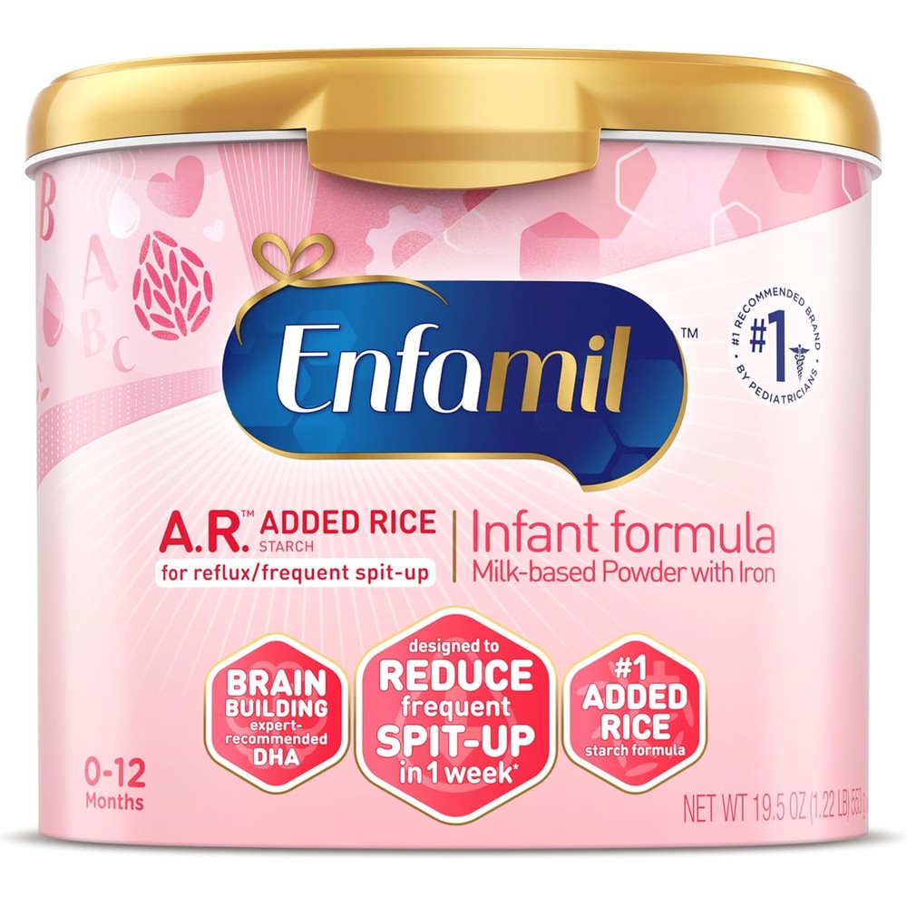 Enfamil A.R. Infant Formula front view of powder tub packaging.