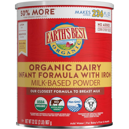 Earth's Best Organic Dairy Infant Formula 32 Ounce front view