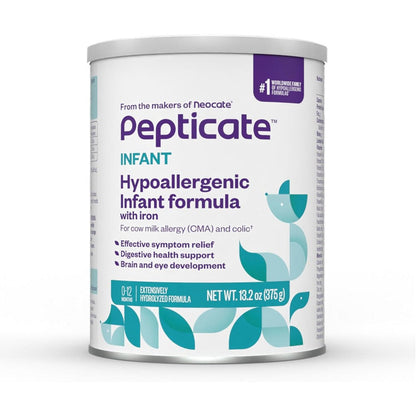 Nutricia Pepticate Hypoallergenic Infant Formula front view of the thirteen point two ounce powder canister