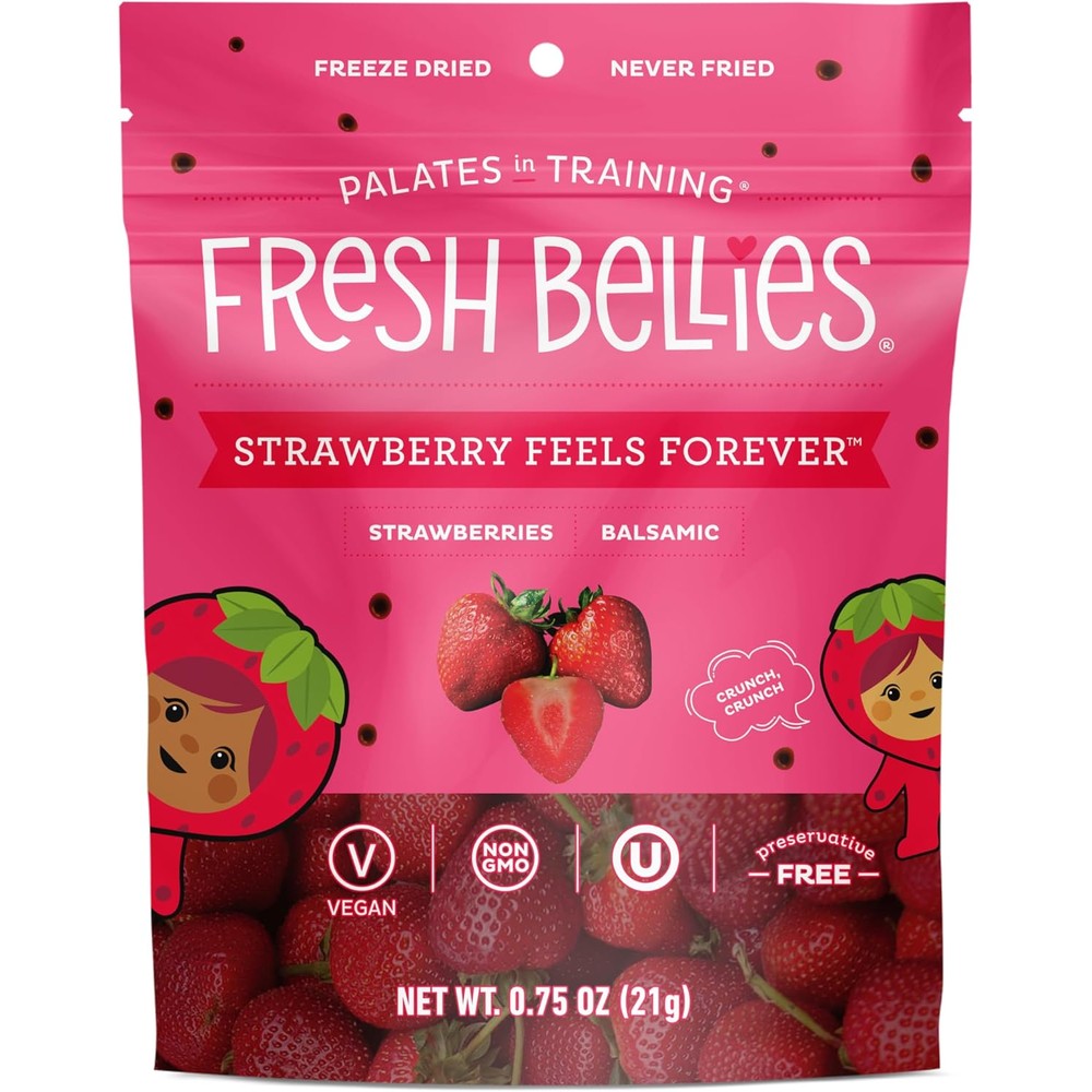 Fresh Bellies Strawberry Feels Forever freeze dried snack pouch front view