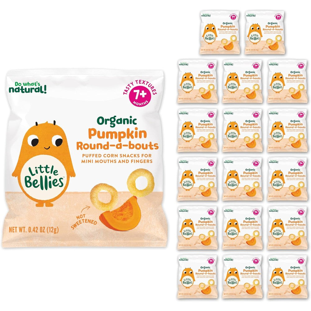 Little Bellies Organic Pumpkin Round-a-Bouts Baby Snack front view of the box