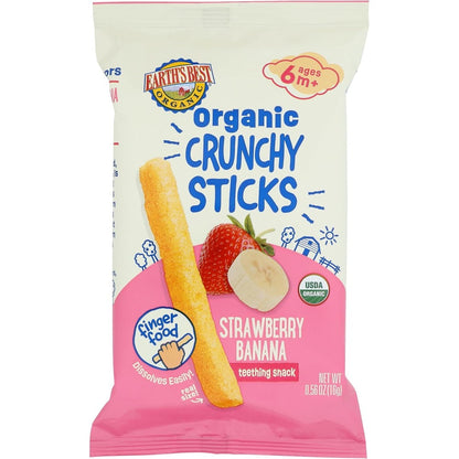 Earth's Best Organic Strawberry Banana Crunchy Sticks front packaging view showcasing organic baby snack