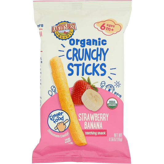 Earth's Best Organic Strawberry Banana Crunchy Sticks front packaging view showcasing organic baby snack