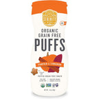 Serenity Kids Pumpkin and Cinnamon Organic Grain Free Baby Puffs front canister view premium toddler snack