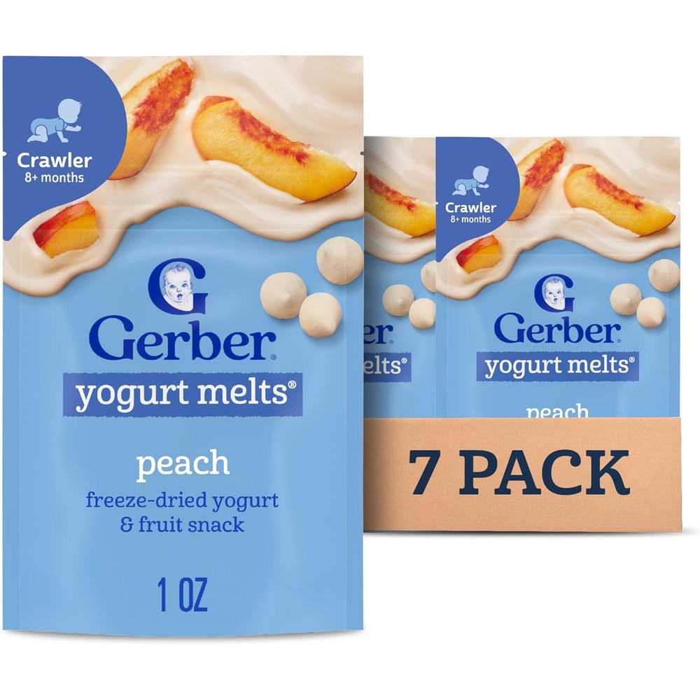 Gerber Baby Snacks Yogurt Melts Peach Pack of 7 front view packaging