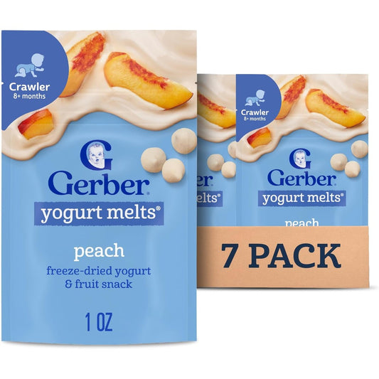 Gerber Baby Snacks Yogurt Melts Peach Pack of 7 front view packaging