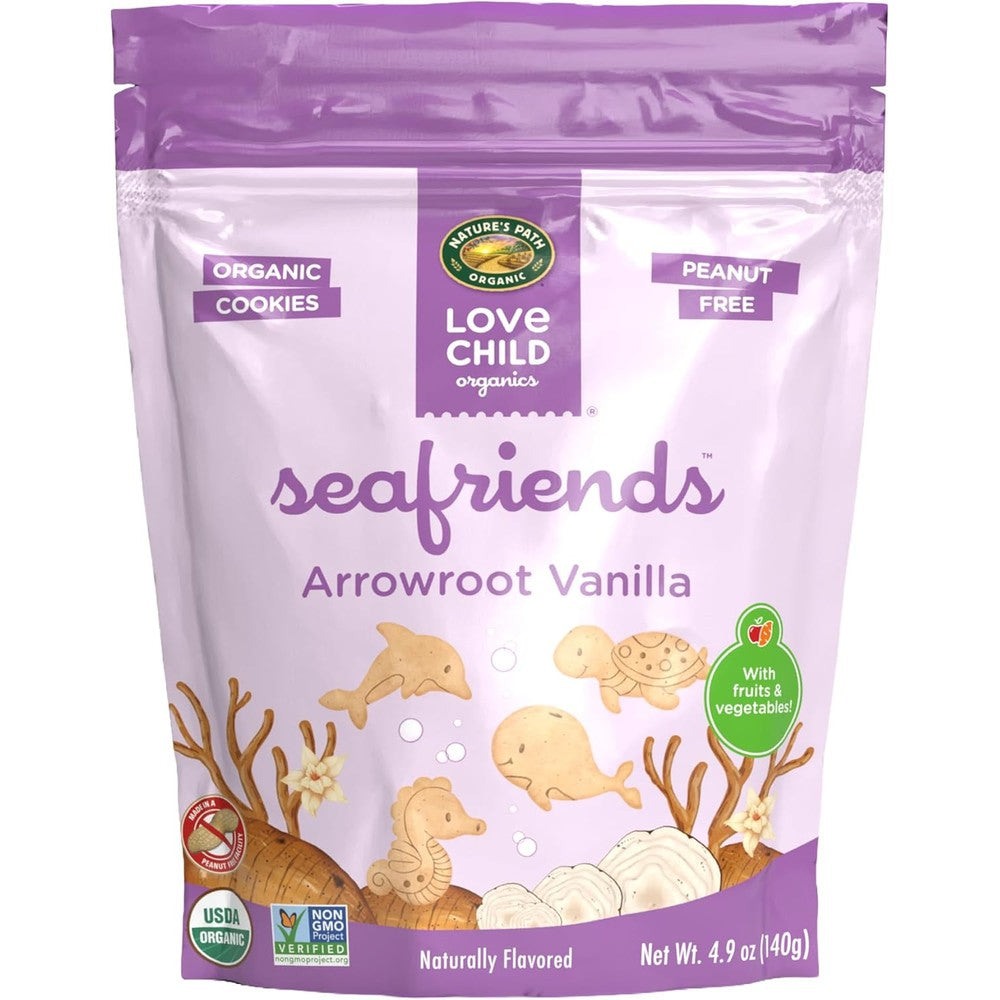 Love Child Organics Sea Friends Arrowroot Vanilla Cookies front view pouch