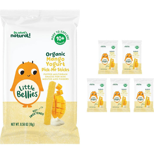 Little Bellies Organic Mango Yogurt Pick-Me Sticks front packaging showing baby snack pouch
