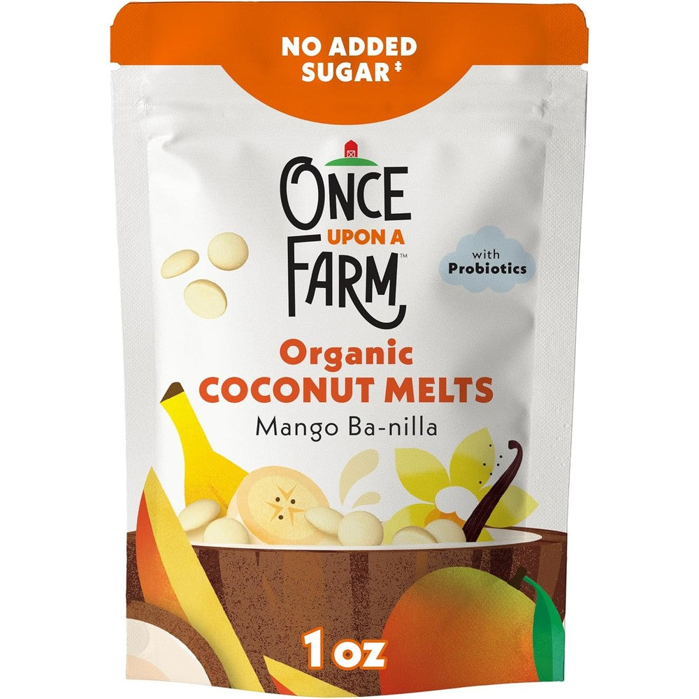 Once Upon A Farm Organic Coconut Melts Mango Ba-nilla 1 Ounce pouch front view