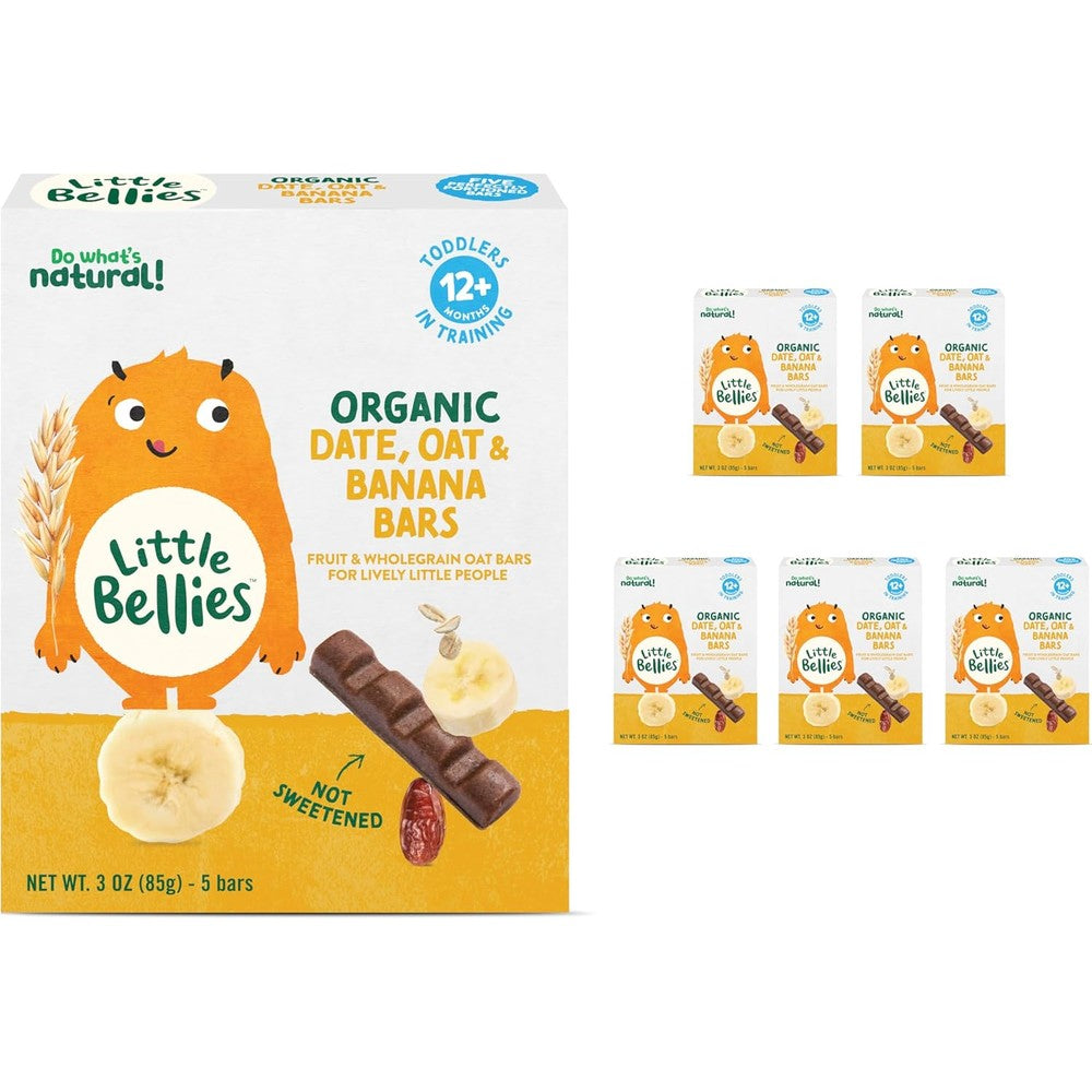 Little Bellies Organic Date Oat and Banana Bars front packaging box pack of six
