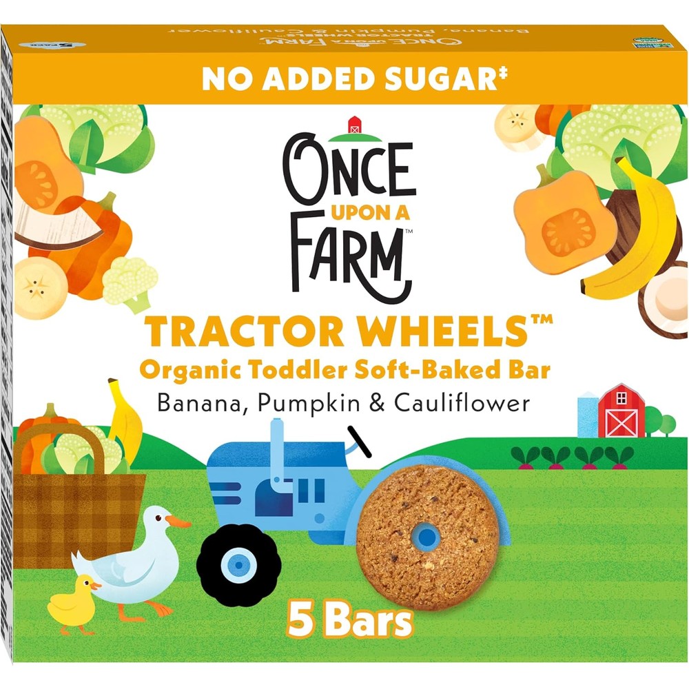 Once Upon A Farm Organic Tractor Wheels Banana Pumpkin Cauliflower box front view