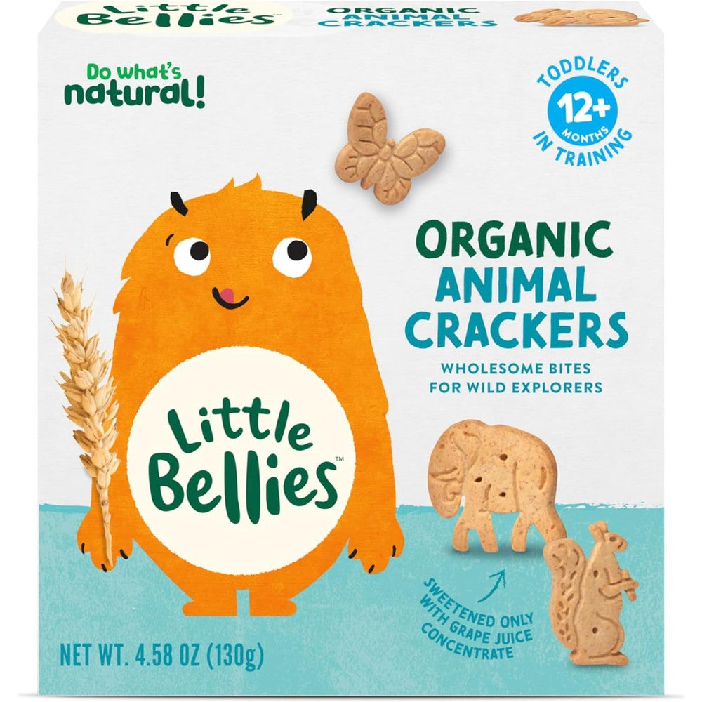 Little Bellies Organic Animal Crackers Toddler Snack front packaging view showing wholesome kids biscuits