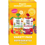 Once Upon a Farm Organic Immunity Blend variety pack front view showing four cold-pressed fruit pouches