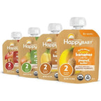 Happy Baby Organics Nutty Blends Stage 2 packaging front view showing organic fruit and nut butter purees