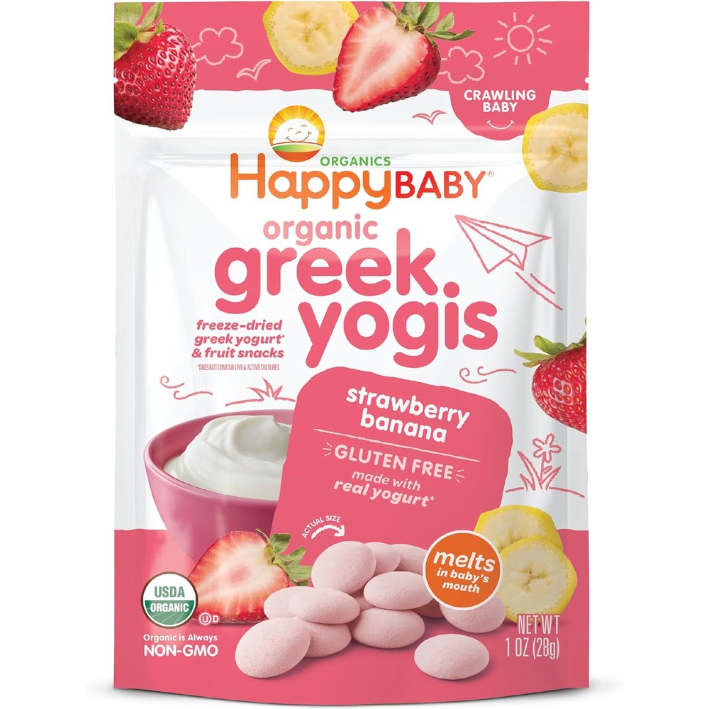 Happy Family Happy Baby Organics Greek Yogis Strawberry Banana one ounce front pouch view