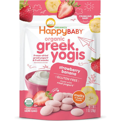 Happy Family Happy Baby Organics Greek Yogis Strawberry Banana one ounce front pouch view
