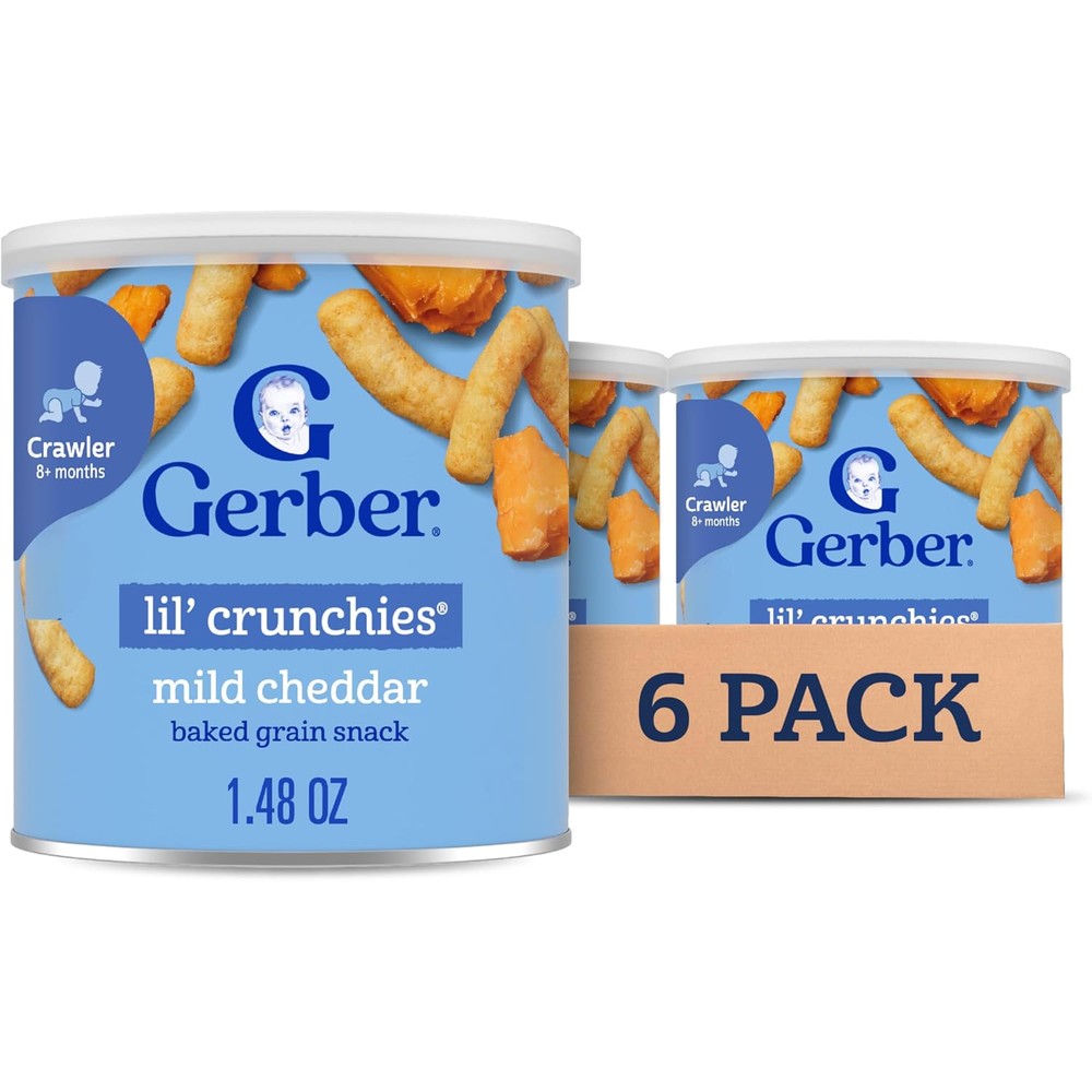 Gerber Stage 3 Mild Cheddar Lil Crunchies 6 pack front canister view