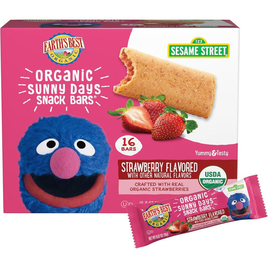 Earth's Best Organic Sesame Street Sunny Days Strawberry Snack Bars front view box of sixteen count
