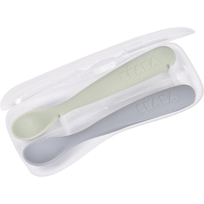 BEABA baby first foods silicone spoon set front view for infant feeding