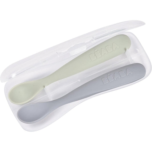 BEABA baby first foods silicone spoon set front view for infant feeding