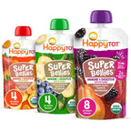 HAPPYTOT Organics Stage 4 Super Bellies fruit and veggie puree variety pack front view