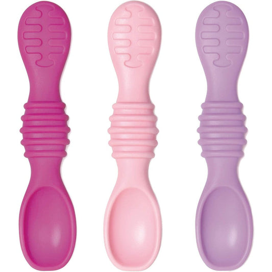 Bumkins Baby Utensils Set lollipop color front view of three silicone dipping spoons for baby led weaning