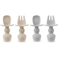 PandaEar Silicone Baby Led Weaning Spoon and Fork Carnation Grey set front view