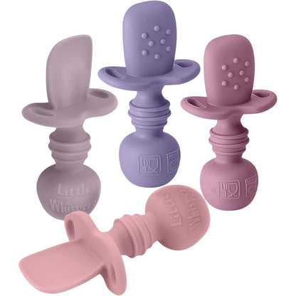 Little Whispers Baby Silicone Spoons front view of four pack in soft pink colors