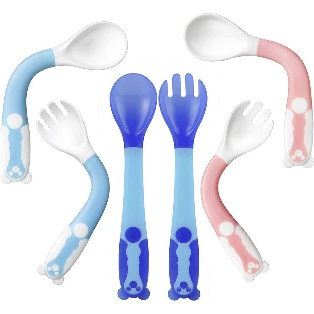 PandaEar baby bendable utensils spoons and forks three sets front view for self feeding training