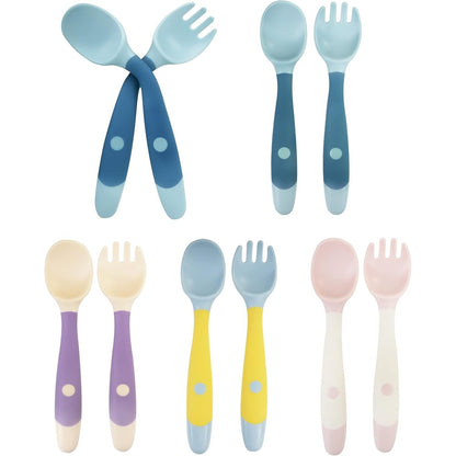 DF DUALFERV 10 Piece Toddler Utensils front view displaying colorful silicone spoons and forks