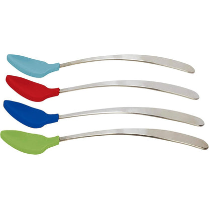 First Essentials by NUK Soft-Bite Infant Spoons four pack front view showing colorful silicone tips.