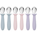 VITEVER toddler spoons set front view of six multi-colored stainless steel baby feeding spoons