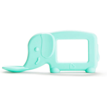 Munchkin The Baby Toon silicone teether spoon front view in mint green elephant shape.