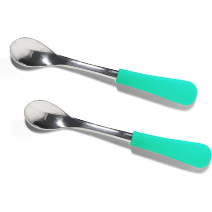 Avanchy Infant Baby Spoons Stainless Steel and Silicone Set front view premium baby weaning utensils
