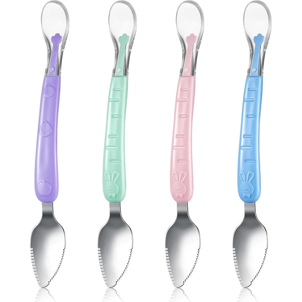 Lallisa four piece double head baby silicone food spoon front view showcasing premium dual feeding tips