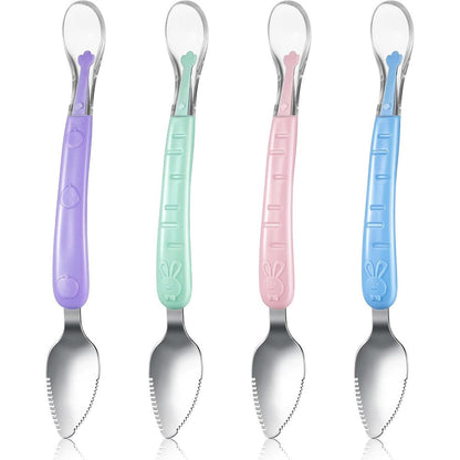 Lallisa four piece double head baby silicone food spoon front view showcasing premium dual feeding tips