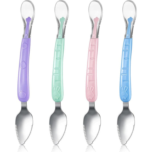 Lallisa four piece double head baby silicone food spoon front view showcasing premium dual feeding tips