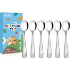 DRKIO stainless steel toddler spoons set front view of six pieces displaying mirror finish