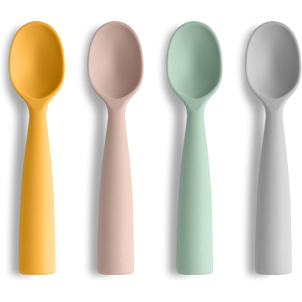 Vicloon silicone baby feeding spoons front view of 4 pack colorful infant utensils