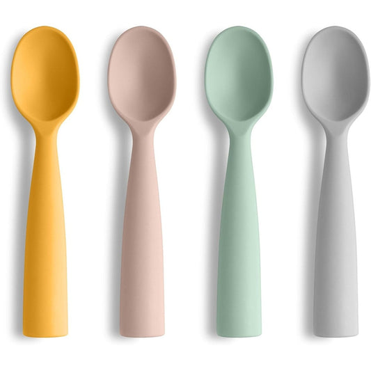 Vicloon silicone baby feeding spoons front view of 4 pack colorful infant utensils
