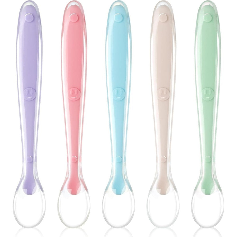 Vicloon Baby Silicone Spoons five piece set front view showing pastel colors