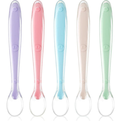 Vicloon Baby Silicone Spoons five piece set front view showing pastel colors