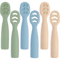 Eascrozn baby spoons self feeding set front view of six multicolored silicone utensils