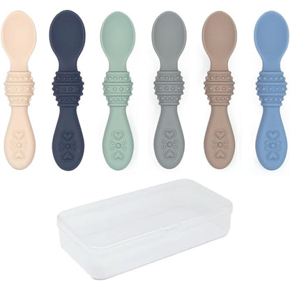 Elk and Friends silicone baby spoons with travel case front view premium infant feeding set