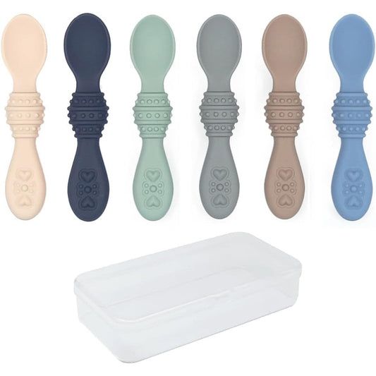 Elk and Friends silicone baby spoons with travel case front view premium infant feeding set