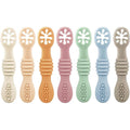 PandaEar 7 Pack Silicone Baby Feeding Spoon front view of colorful self feeding utensils.