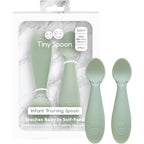 Ezpz Tiny Spoon in Sage front view of twin pack packaging.