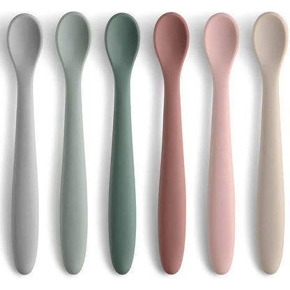 NETANY silicone baby feeding spoons front view displaying the pack of six pastel colors