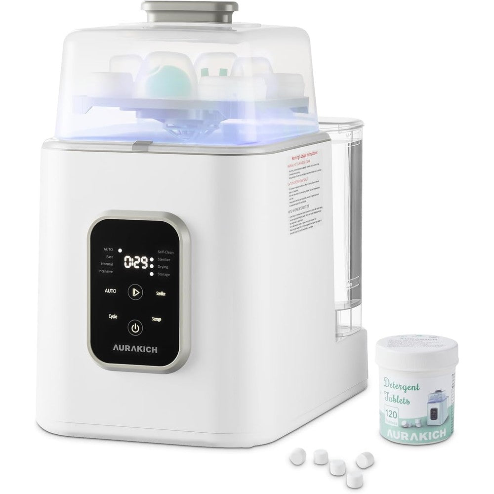 AURAKICH baby bottle washer sterilizer and dryer professional all in one appliance front view on kitchen counter